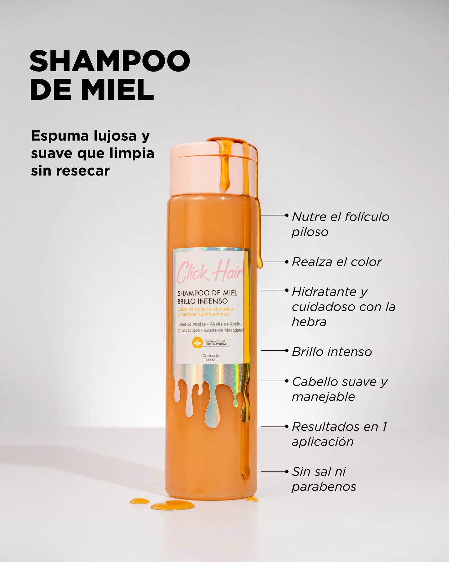 Shampoo de Miel Brillo Intenso Click Hair